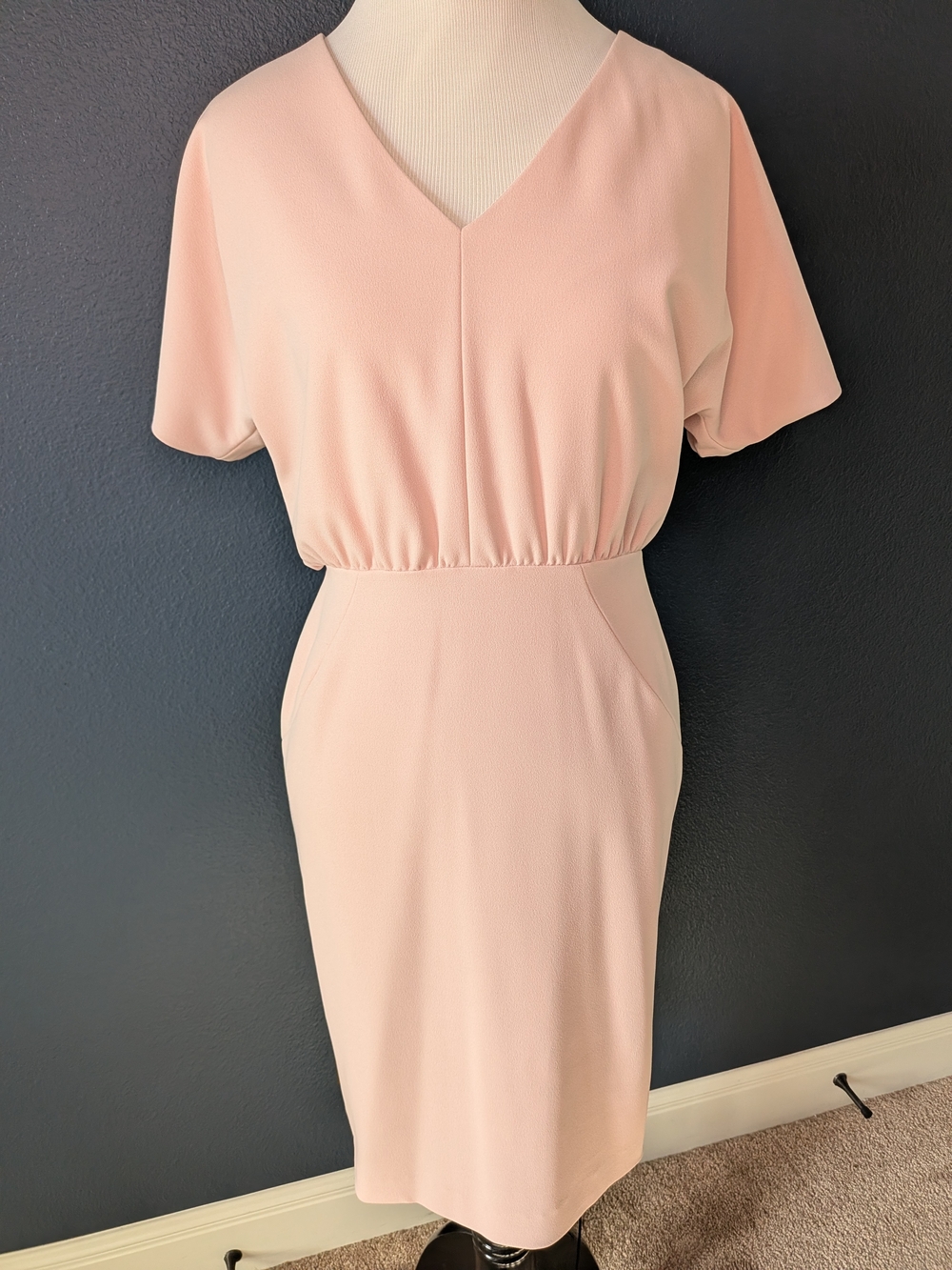 ANTONIO MELANI Pale Pink V-Neck Midi Dress